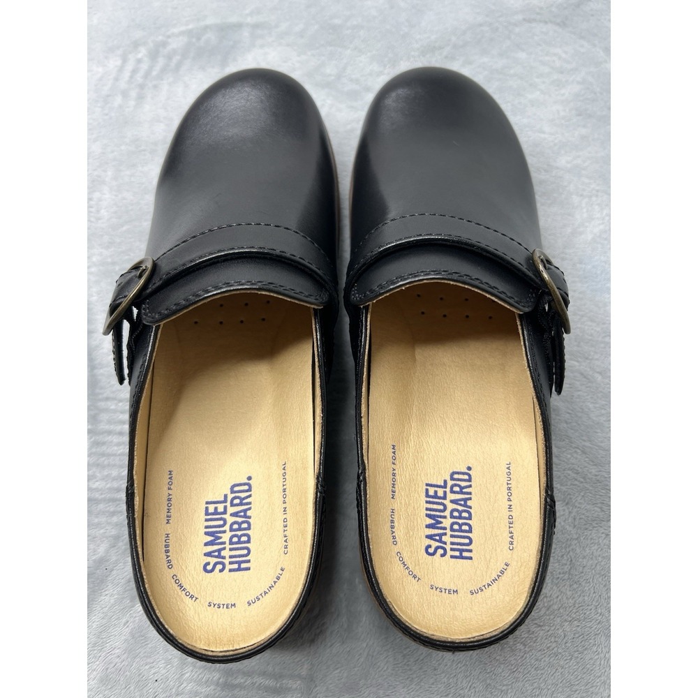 NEW Samuel Hubbard Leather Comfort Clogs Womens US 9/UK 7/EU 40 Black Slip On - Picture 3 of 10
